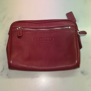 Vintage Coach Red Leather Make-up / Toiletry / Travel Bag
